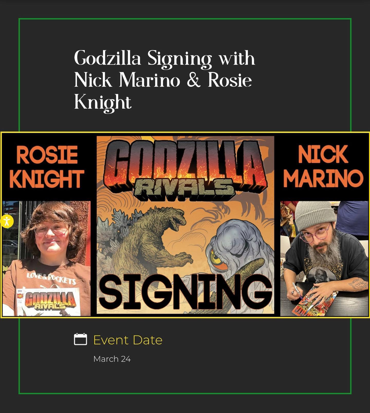 Godzilla comics signing in Austin with Nick Marino and Rosie Knight